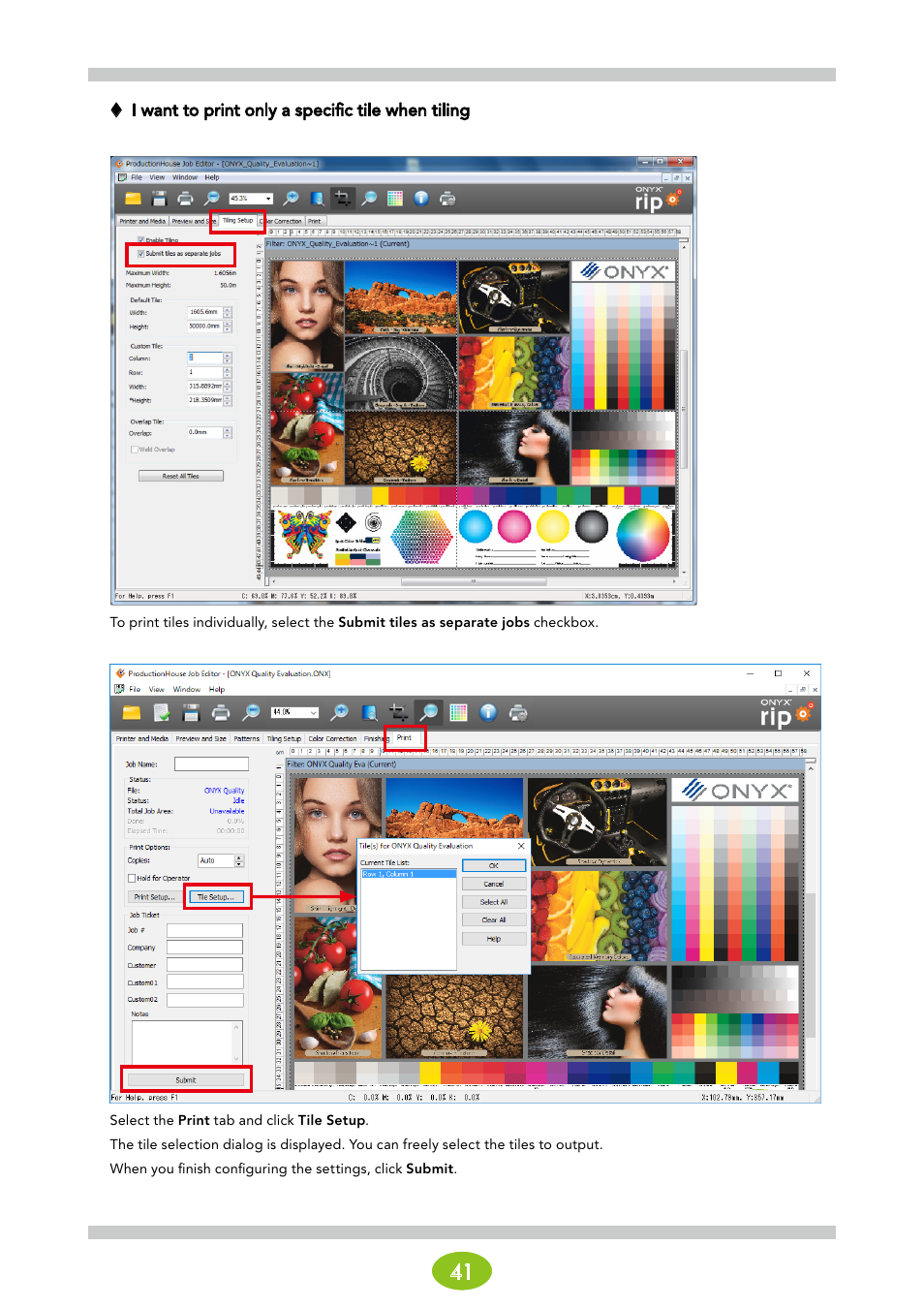 I want to print only a specific tile when tiling | Oki ColorPainter E-64s User Manual | Page 41 / 146