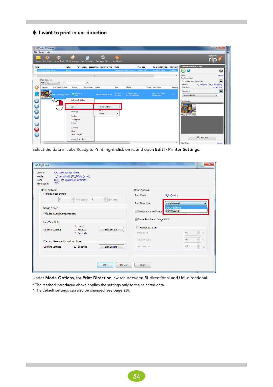 I want to print in uni-direction | Oki ColorPainter E-64s User Manual | Page 54 / 146