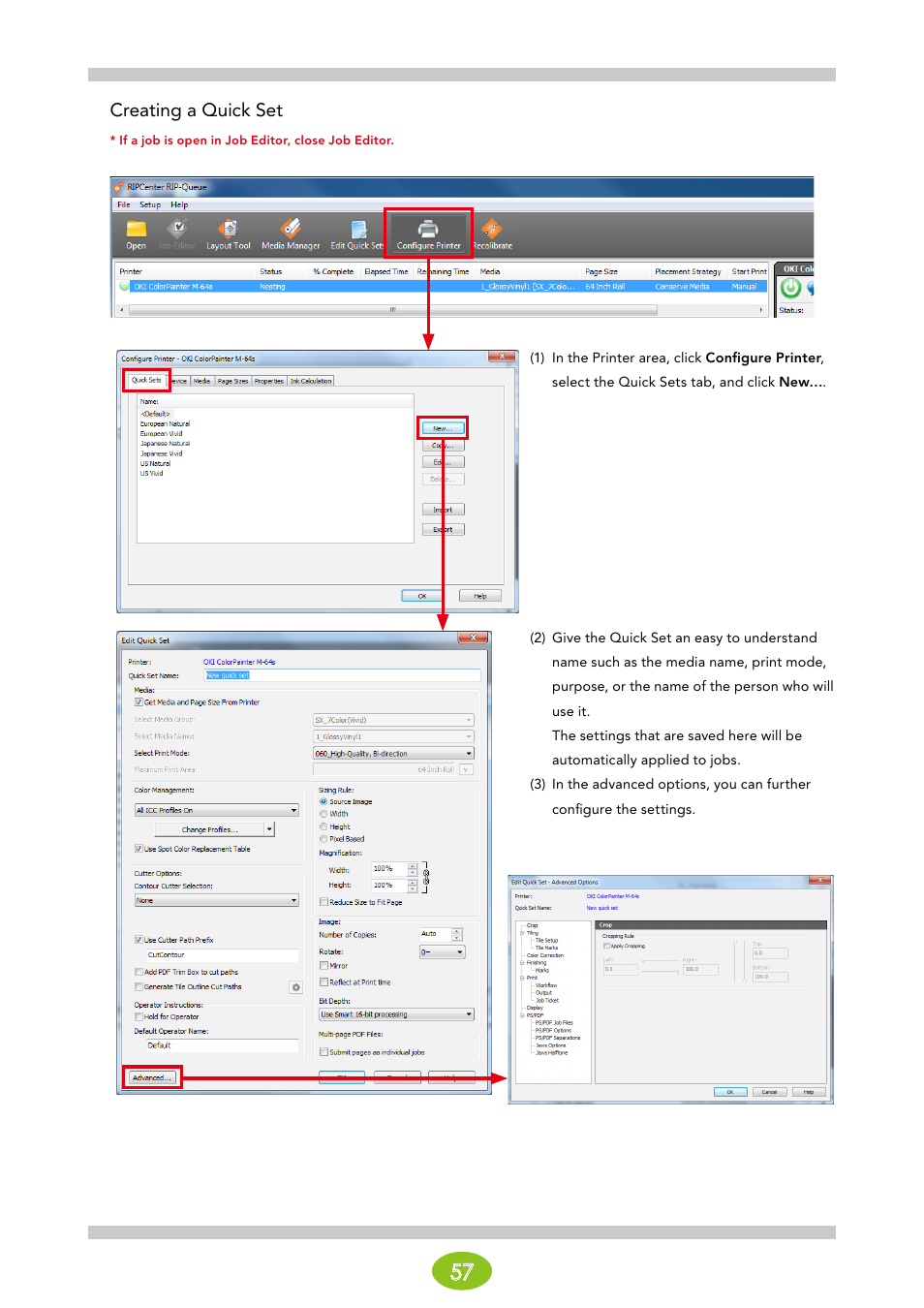 Creating a quick set | Oki ColorPainter E-64s User Manual | Page 57 / 146