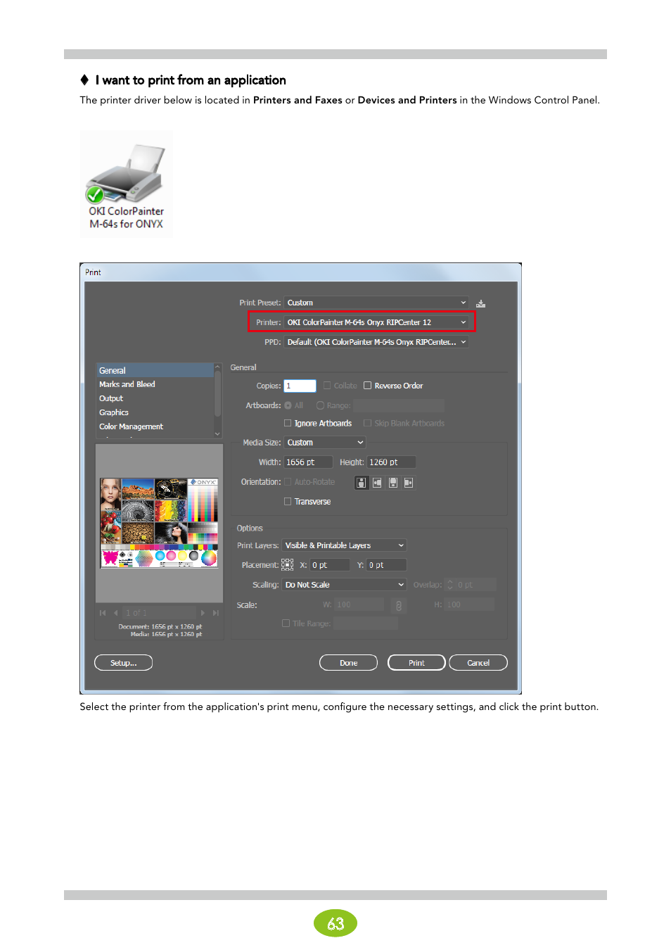 I want to print from an application | Oki ColorPainter E-64s User Manual | Page 63 / 146