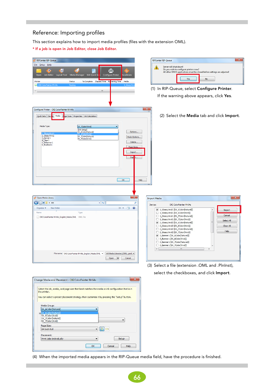 Reference: importing profiles | Oki ColorPainter E-64s User Manual | Page 66 / 146