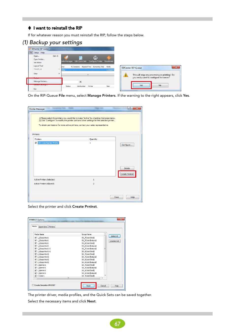 I want to reinstall the rip, 1) backup your settings | Oki ColorPainter E-64s User Manual | Page 67 / 146