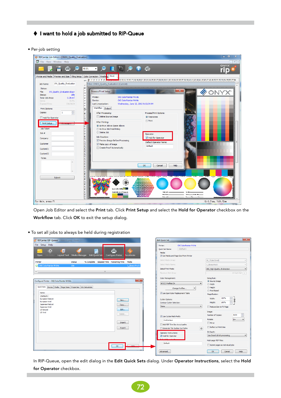 I want to hold a job submitted to rip-queue | Oki ColorPainter E-64s User Manual | Page 72 / 146