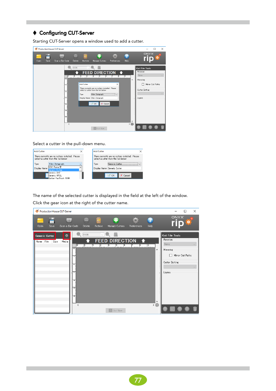 Configuring cut-server | Oki ColorPainter E-64s User Manual | Page 77 / 146