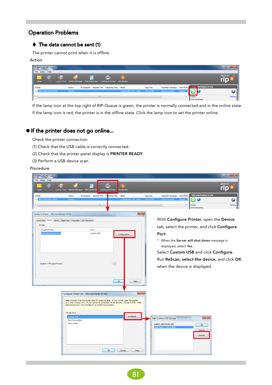 Operation problems, The data cannot be sent (1) | Oki ColorPainter E-64s User Manual | Page 81 / 146