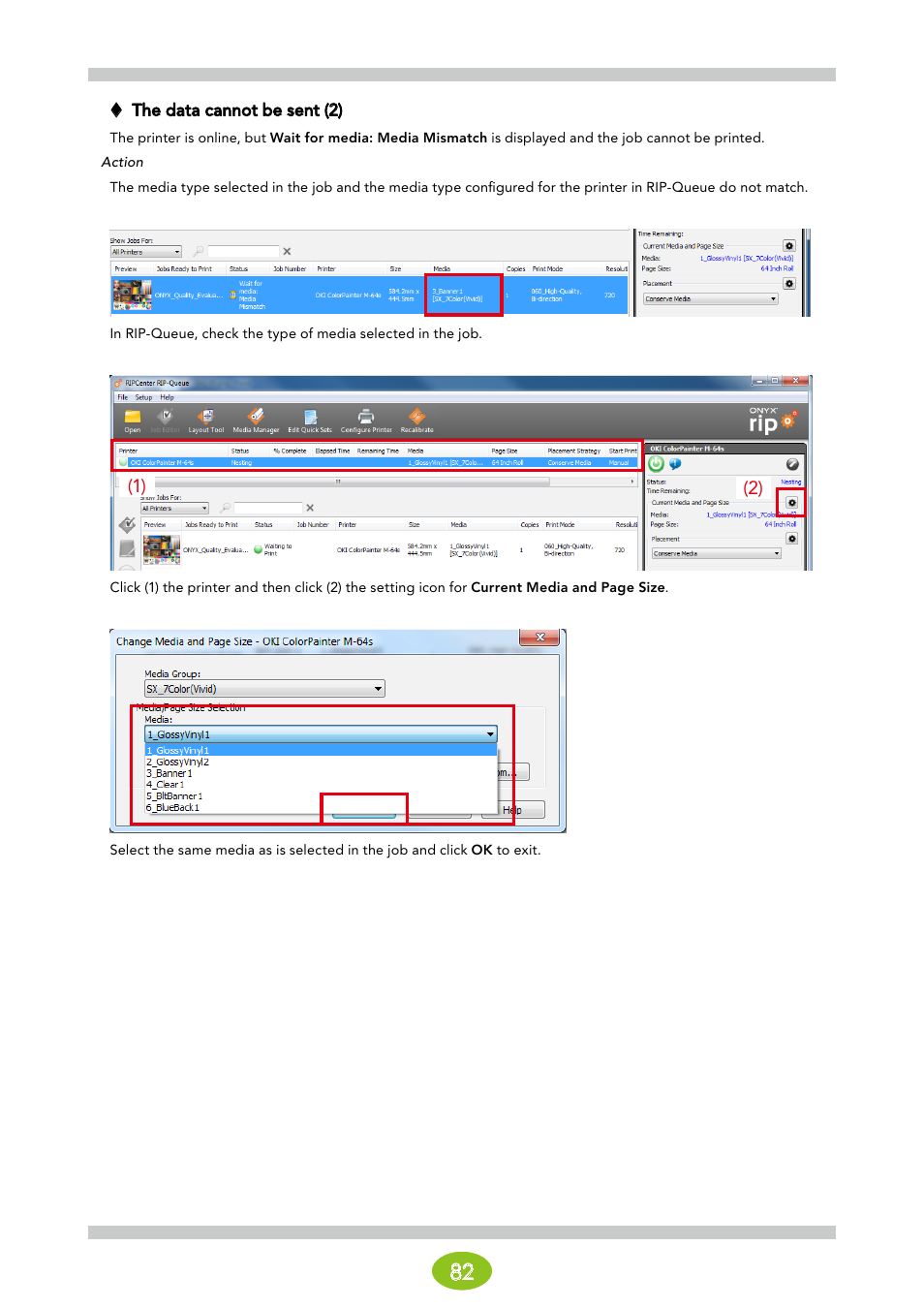 The data cannot be sent (2) | Oki ColorPainter E-64s User Manual | Page 82 / 146