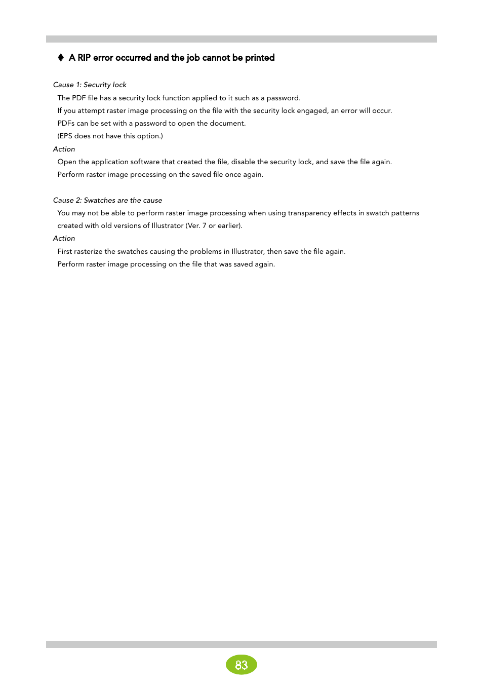 A rip error occurred and the job cannot be printed | Oki ColorPainter E-64s User Manual | Page 83 / 146
