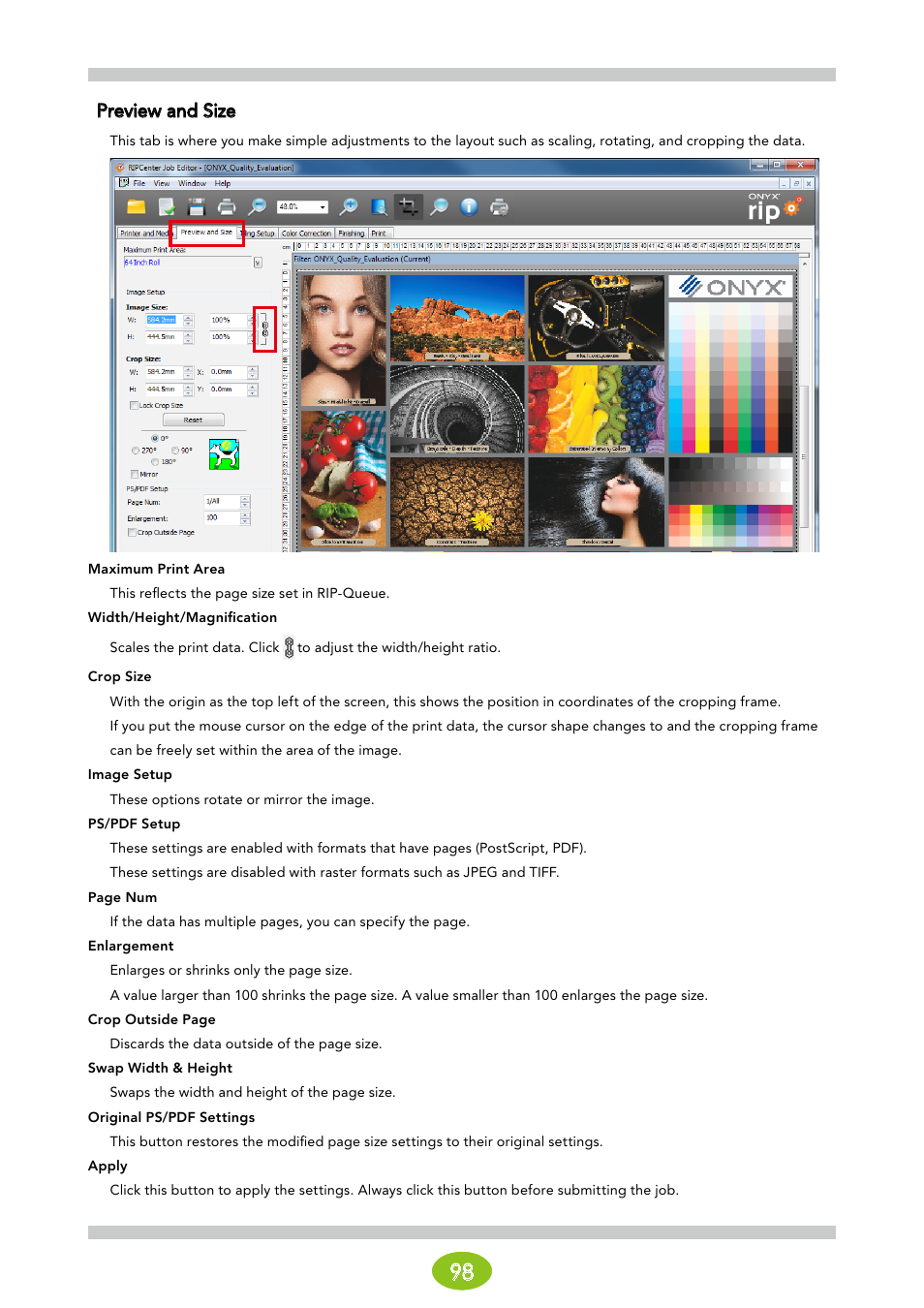 Preview and size | Oki ColorPainter E-64s User Manual | Page 98 / 146
