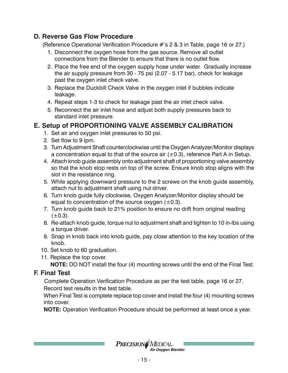 Precision Medical Air-Oxygen Blender User Manual | Page 16 / 34