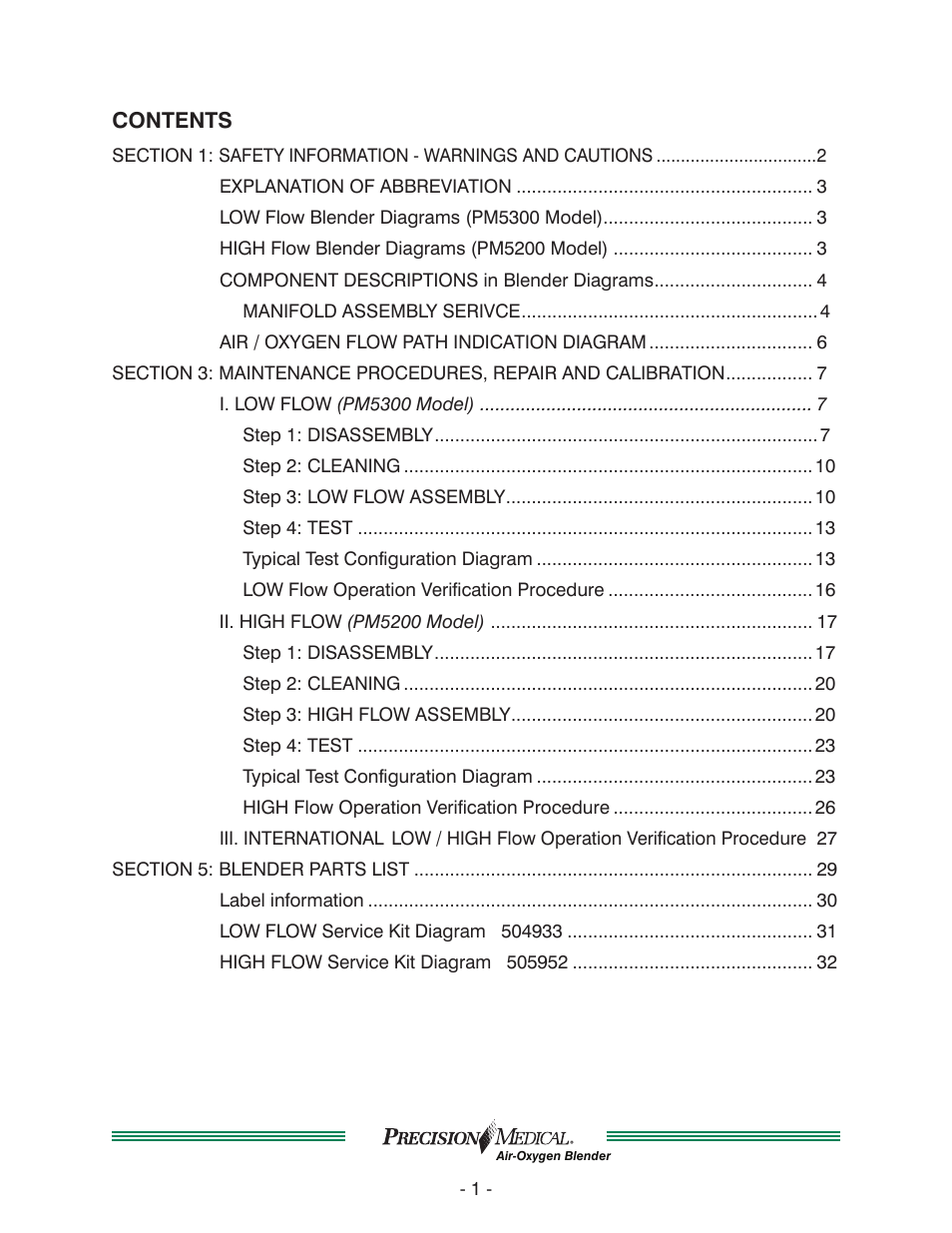 Precision Medical Air-Oxygen Blender User Manual | Page 2 / 34