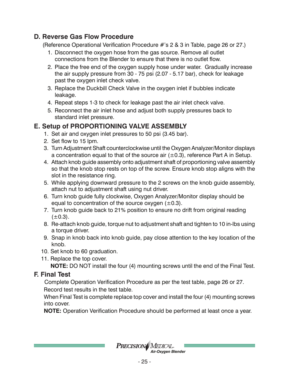 Precision Medical Air-Oxygen Blender User Manual | Page 26 / 34
