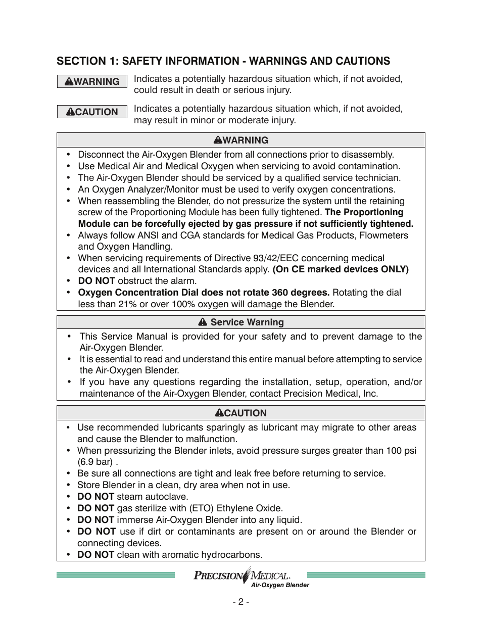 Precision Medical Air-Oxygen Blender User Manual | Page 3 / 34