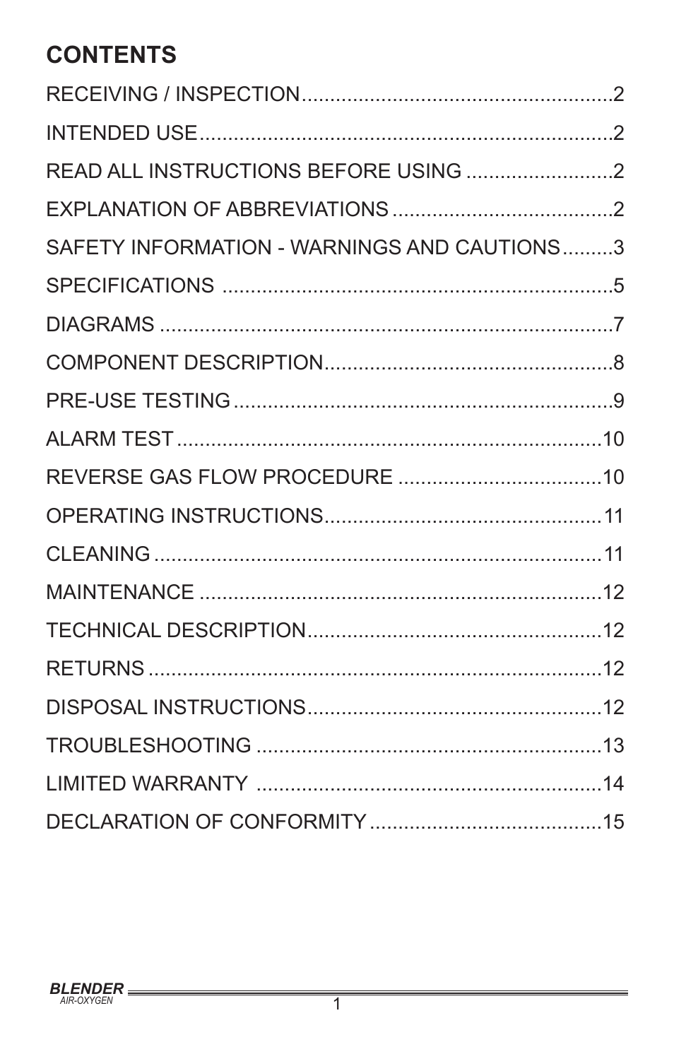 Precision Medical Air-Oxygen Blender User Manual | Page 2 / 16