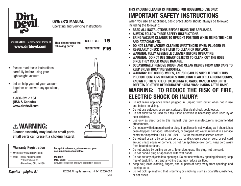Dirt Devil Vacuum User Manual | 15 pages