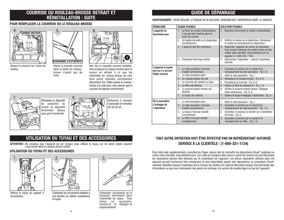 Guide de dépannage, Utilisation du tuyau et des accessoires, 8. 6a | Dirt Devil Vacuum User Manual | Page 10 / 15