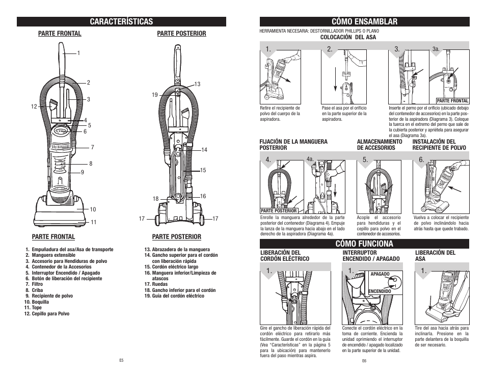 Cómo ensamblar cómo funciona, Características | Dirt Devil Vacuum User Manual | Page 13 / 15