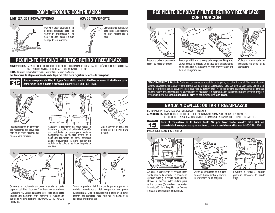 Banda y cepillo: quitar y reemplazar | Dirt Devil Vacuum User Manual | Page 14 / 15