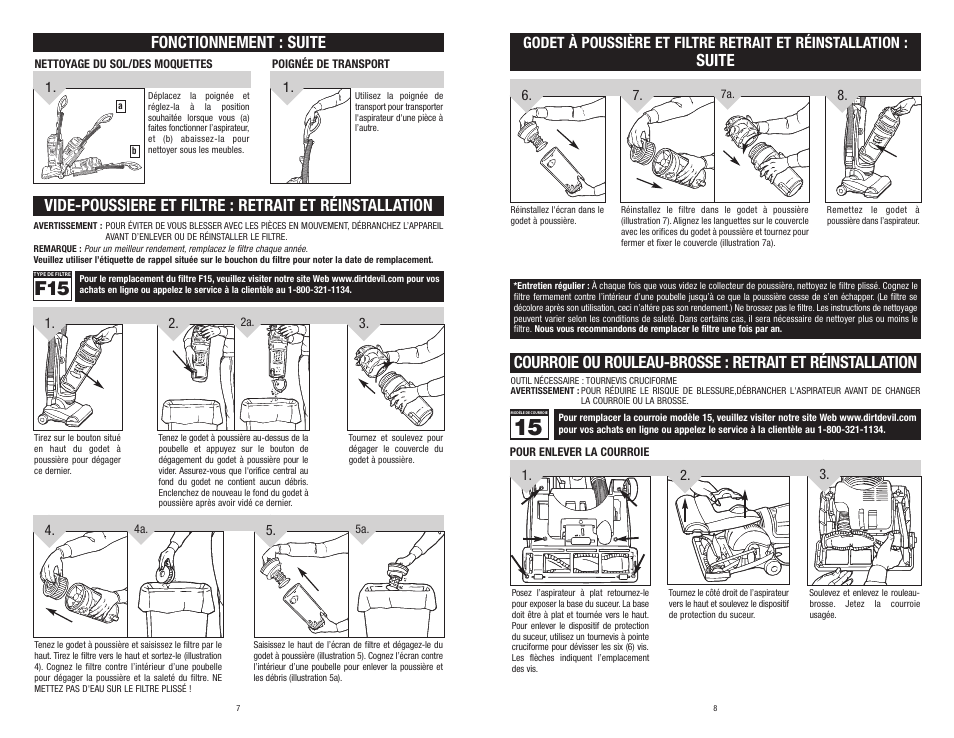 Fonctionnement : suite, Suite | Dirt Devil Vacuum User Manual | Page 9 / 15