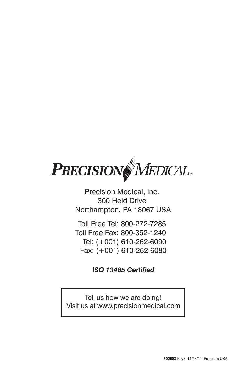 Precision Medical PM61 PowerVac Aspirator User Manual | Page 12 / 12