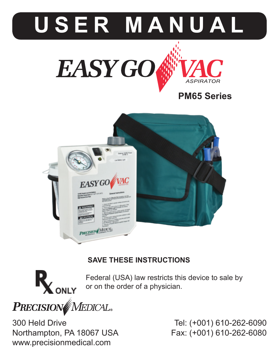 Precision Medical PM65 EasyGoVac Aspirator User Manual | 12 pages