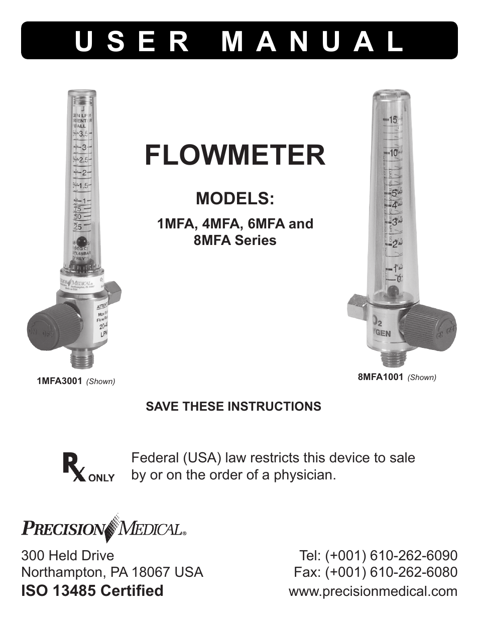 Precision Medical Chrome Flowmeters User Manual | 8 pages