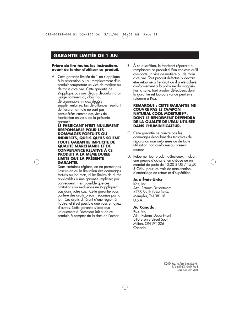 Duracraft DCM-200 User Manual | Page 18 / 27