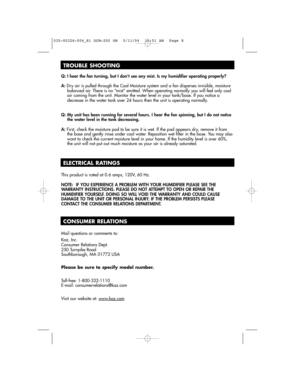 Duracraft DCM-200 User Manual | Page 8 / 27