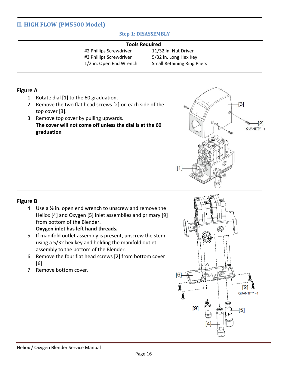 Ii. high flow (pm5500 model), Step 1: disassembly | Precision Medical HeliO2 Blenders User Manual | Page 18 / 32