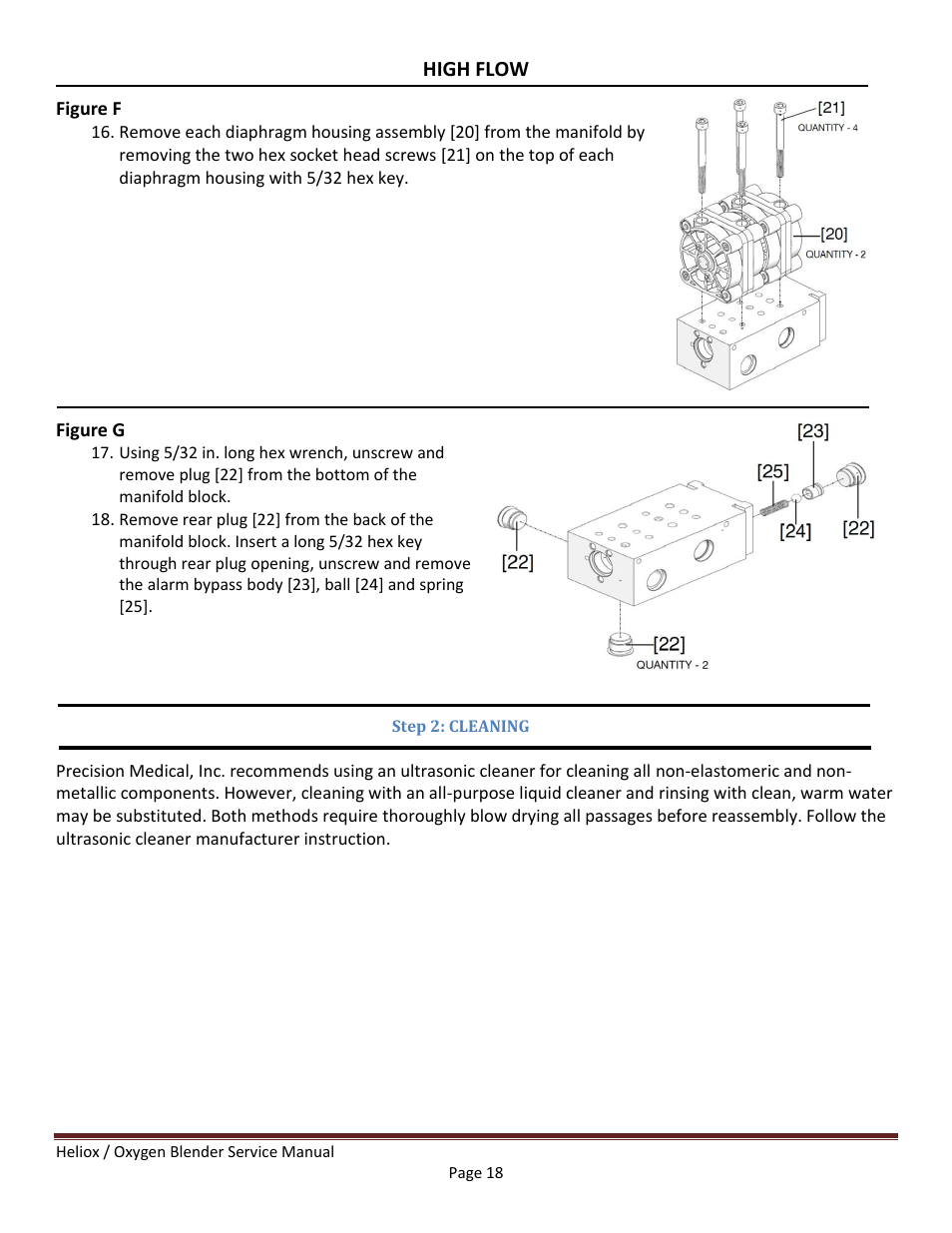 Step 2: cleaning, High flow | Precision Medical HeliO2 Blenders User Manual | Page 20 / 32