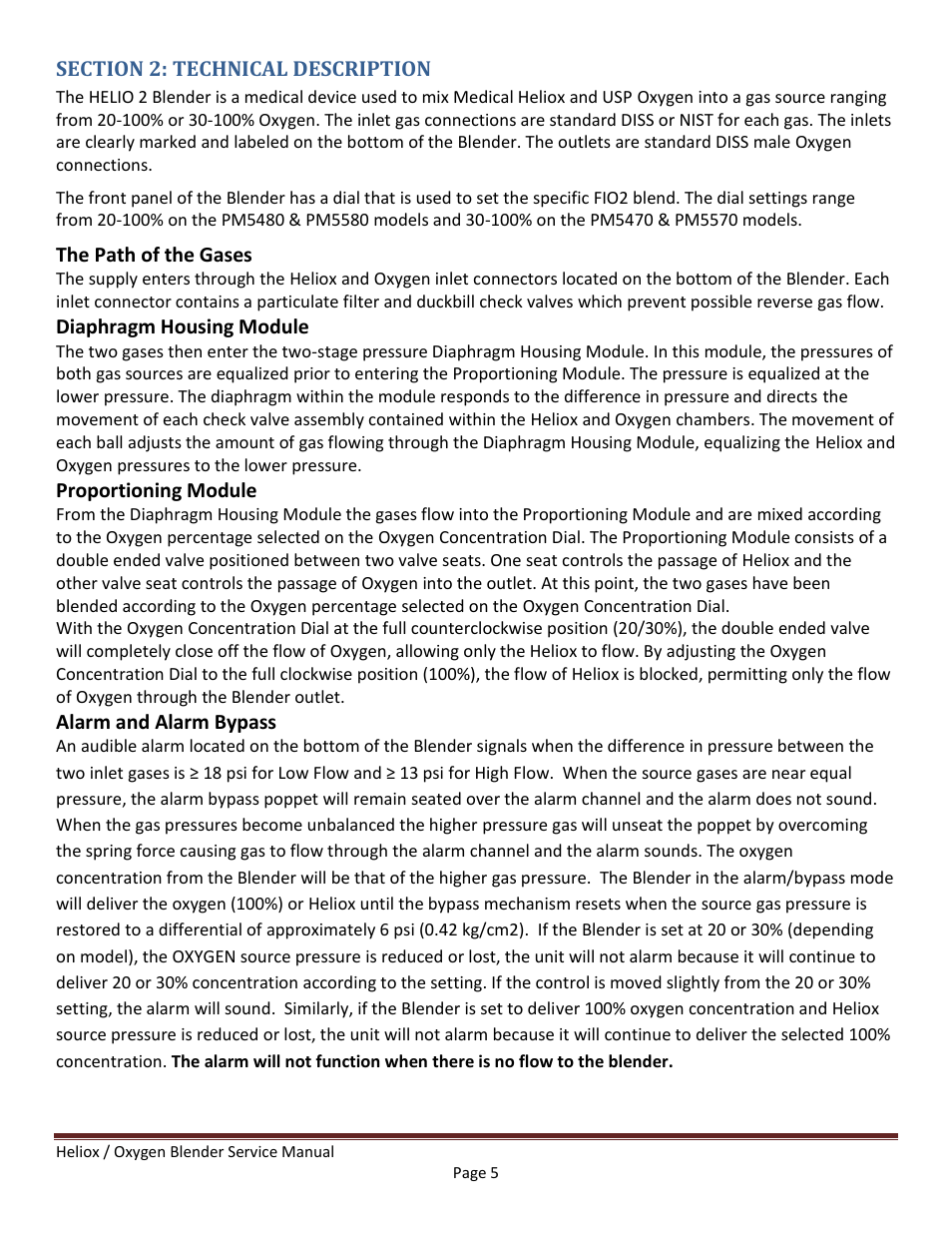 Section 2: technical description | Precision Medical HeliO2 Blenders User Manual | Page 7 / 32