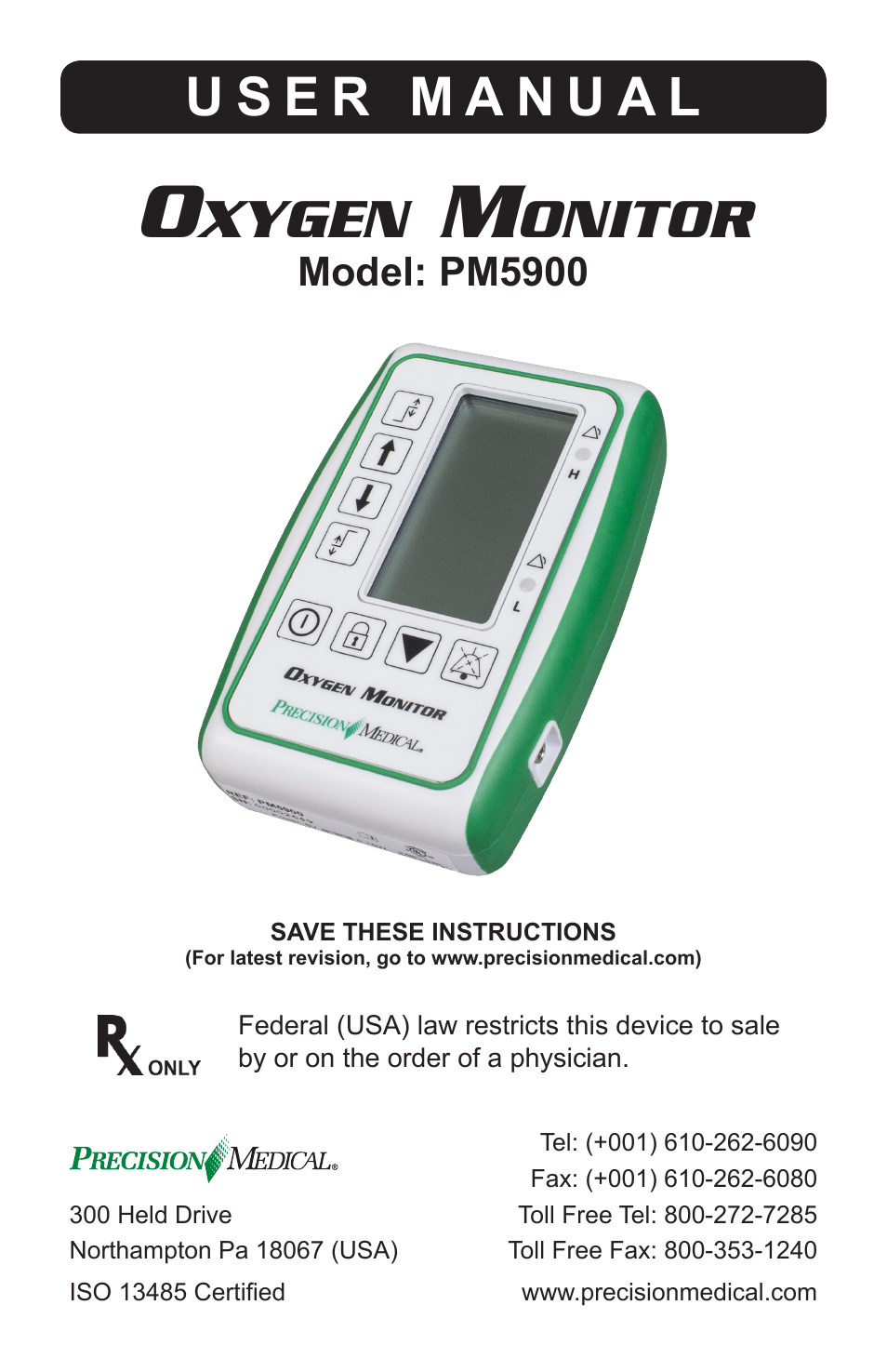 Precision Medical Oxygen Monitor User Manual | 20 pages