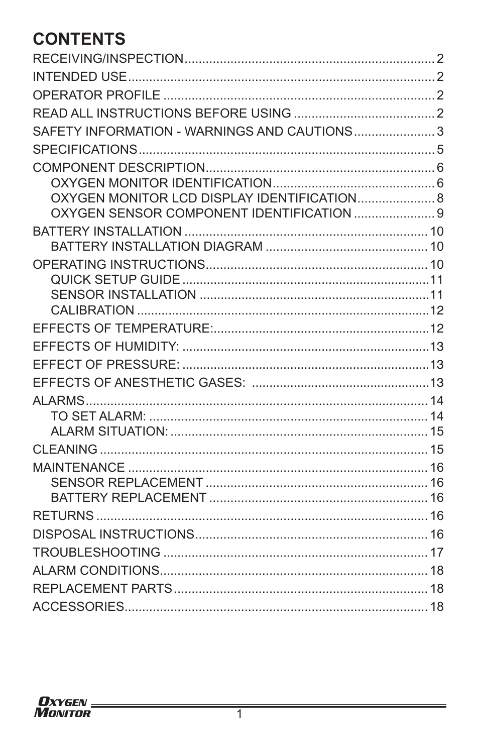 Precision Medical Oxygen Monitor User Manual | Page 2 / 20