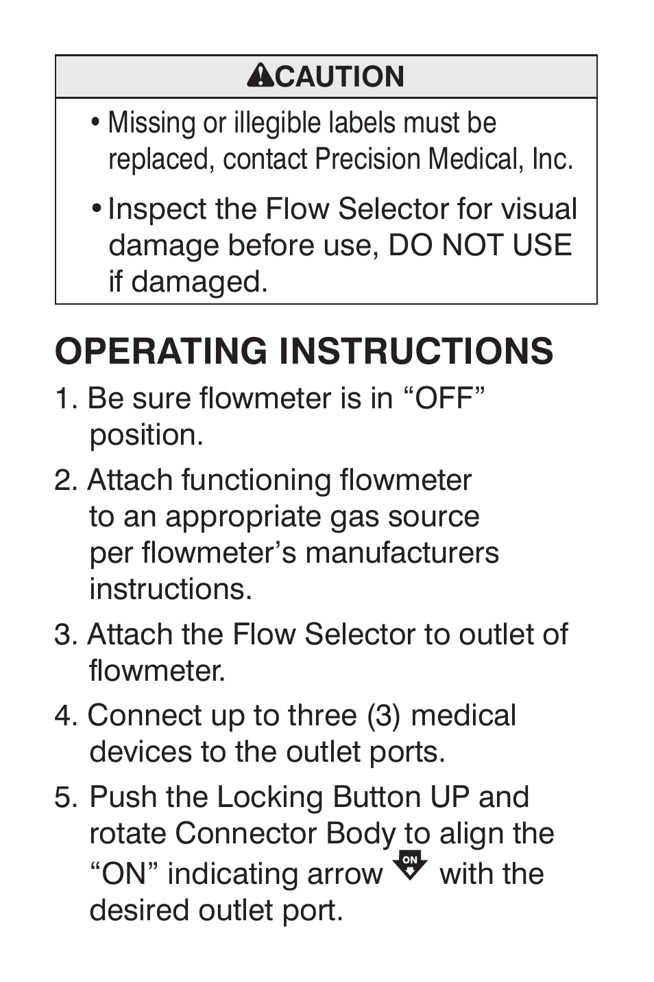 Operating instructions | Precision Medical Flow Selector User Manual | Page 9 / 15