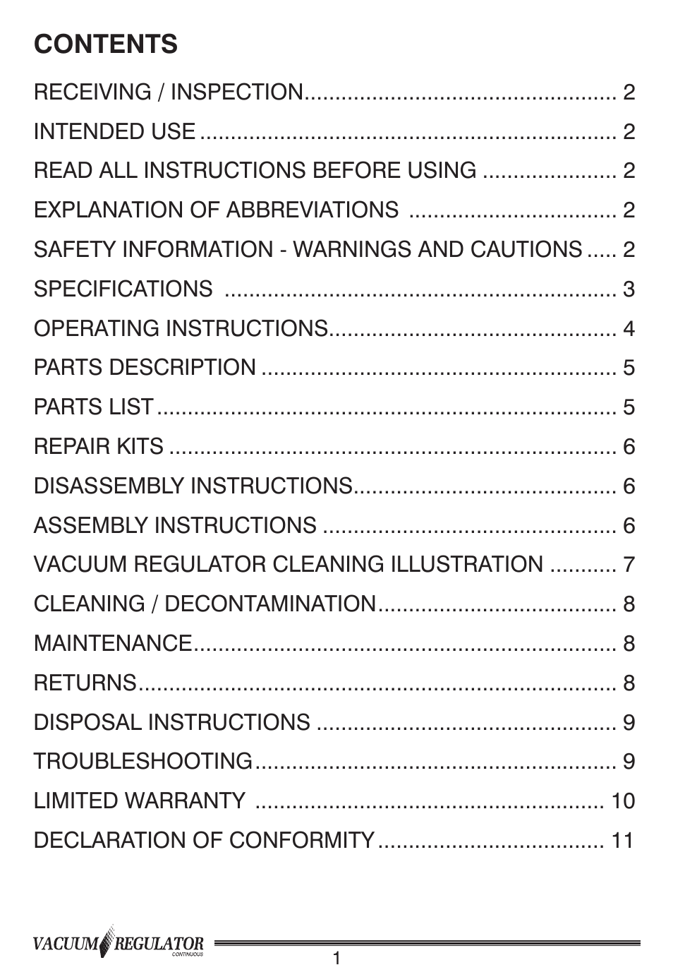 Precision Medical Continuous Vacuum Regulator User Manual | Page 2 / 12