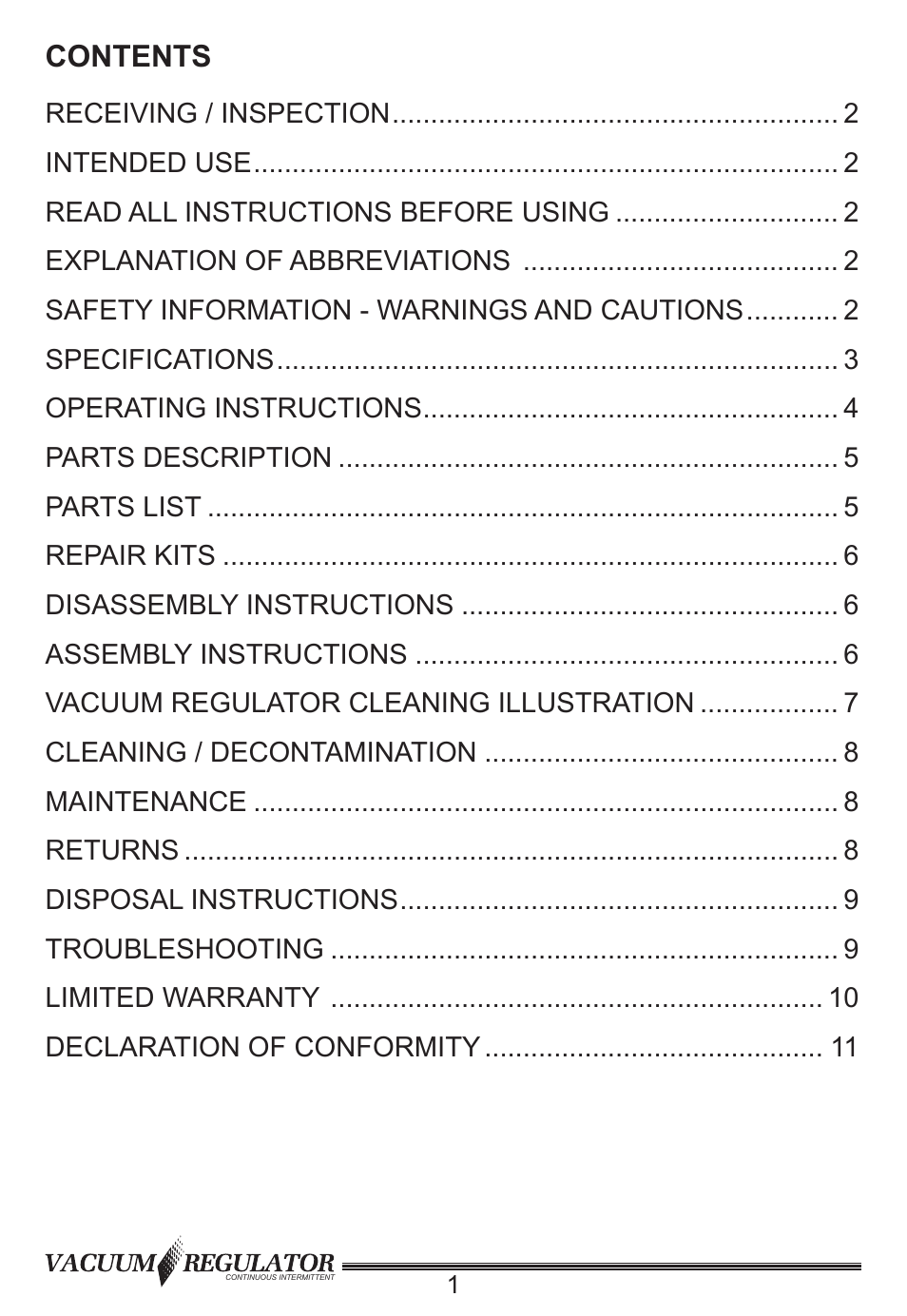 Precision Medical Continuous Intermittent Vacuum Regulator User Manual | Page 2 / 12