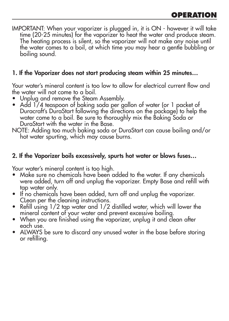 Operation | Duracraft Baby's Breath Vaporizer DH-711 User Manual | Page 5 / 11