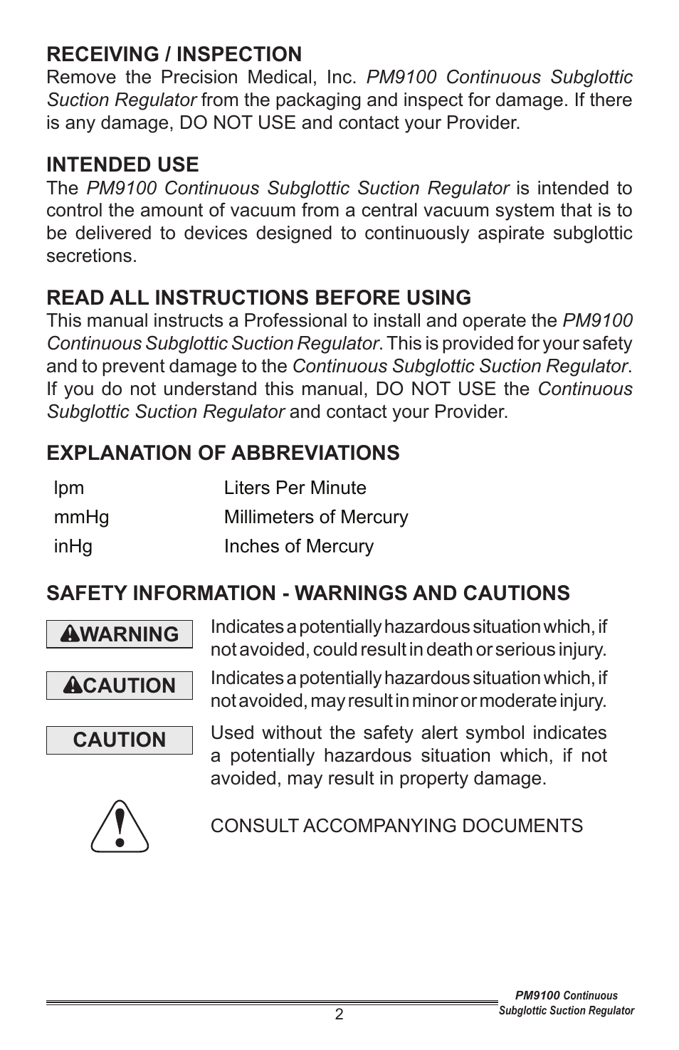 Precision Medical Continuous Subglottic Suction Regulator User Manual | Page 3 / 12