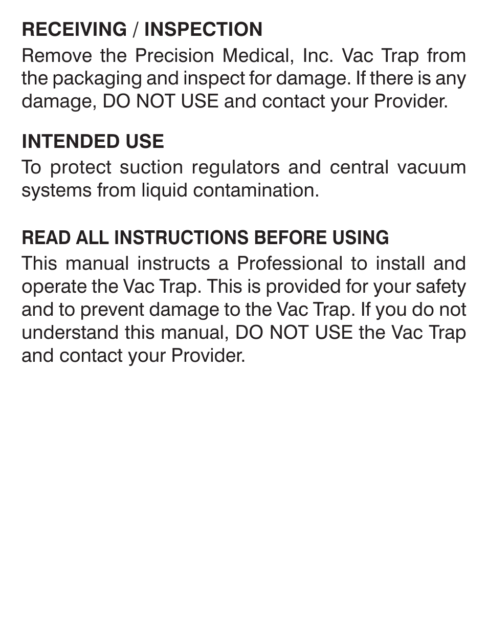 Precision Medical Vac Trap User Manual | Page 2 / 8