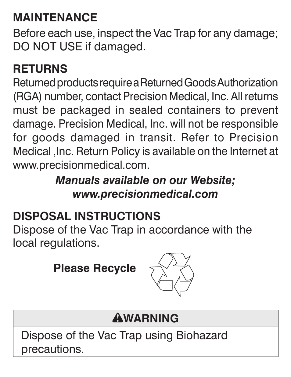 Precision Medical Vac Trap User Manual | Page 5 / 8