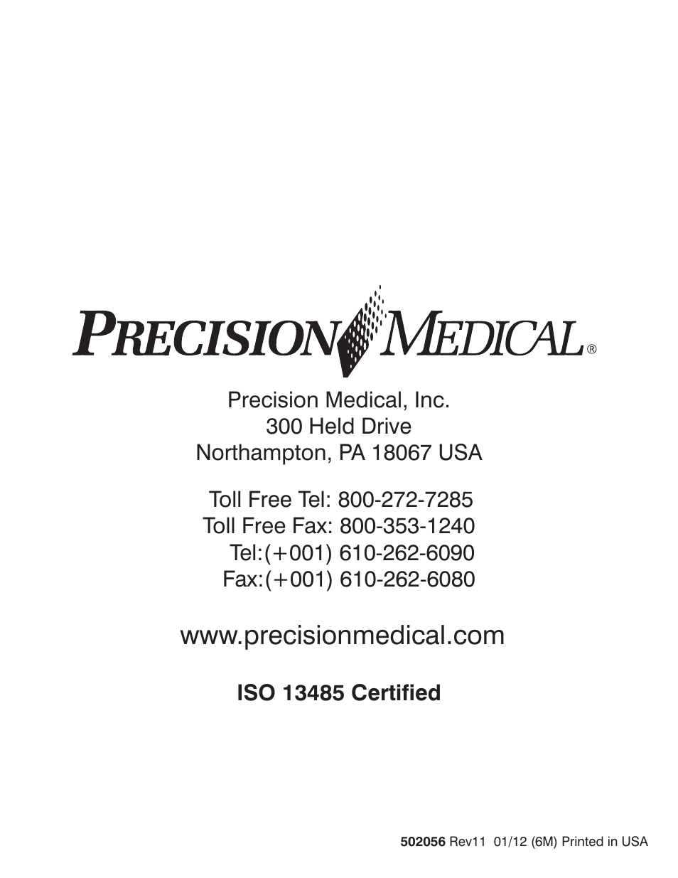 Precision Medical Vac Trap User Manual | Page 8 / 8