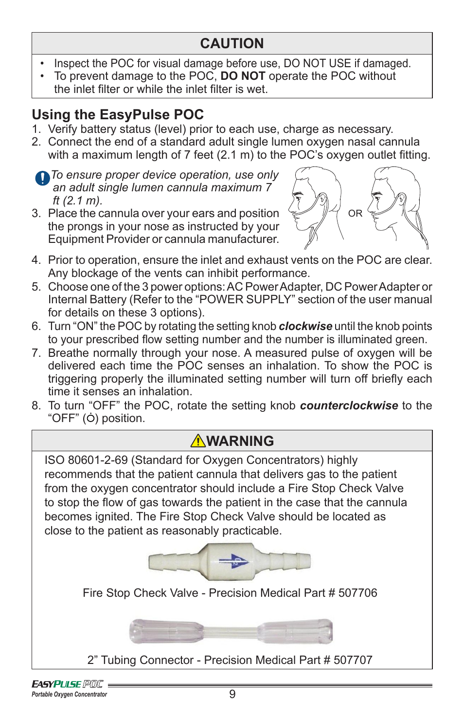 Caution, Using the easypulse poc, Warning | Precision Medical PM4130 EasyPulse POC3 User Manual | Page 10 / 20