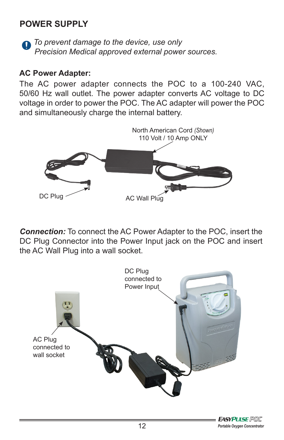 Power supply | Precision Medical PM4130 EasyPulse POC3 User Manual | Page 13 / 20