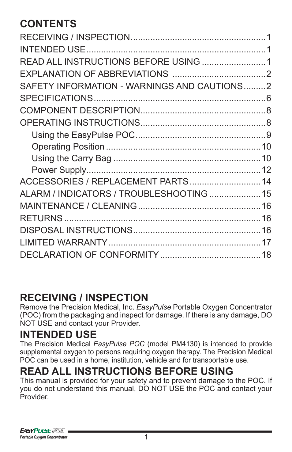 Precision Medical PM4130 EasyPulse POC3 User Manual | Page 2 / 20