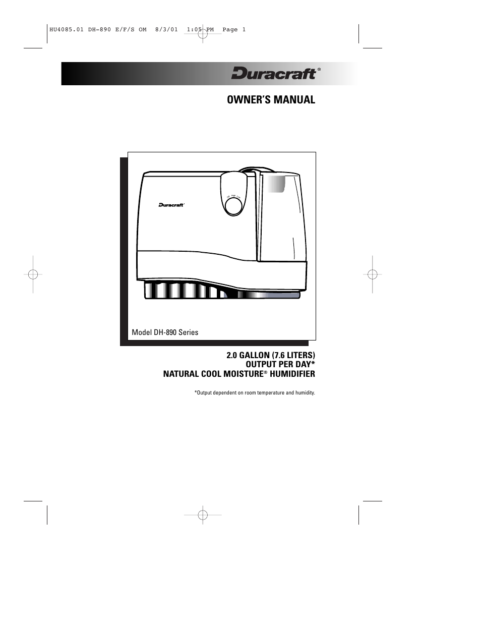 Duracraft NATURAL COOL MOISTURE DH-890 User Manual | 11 pages