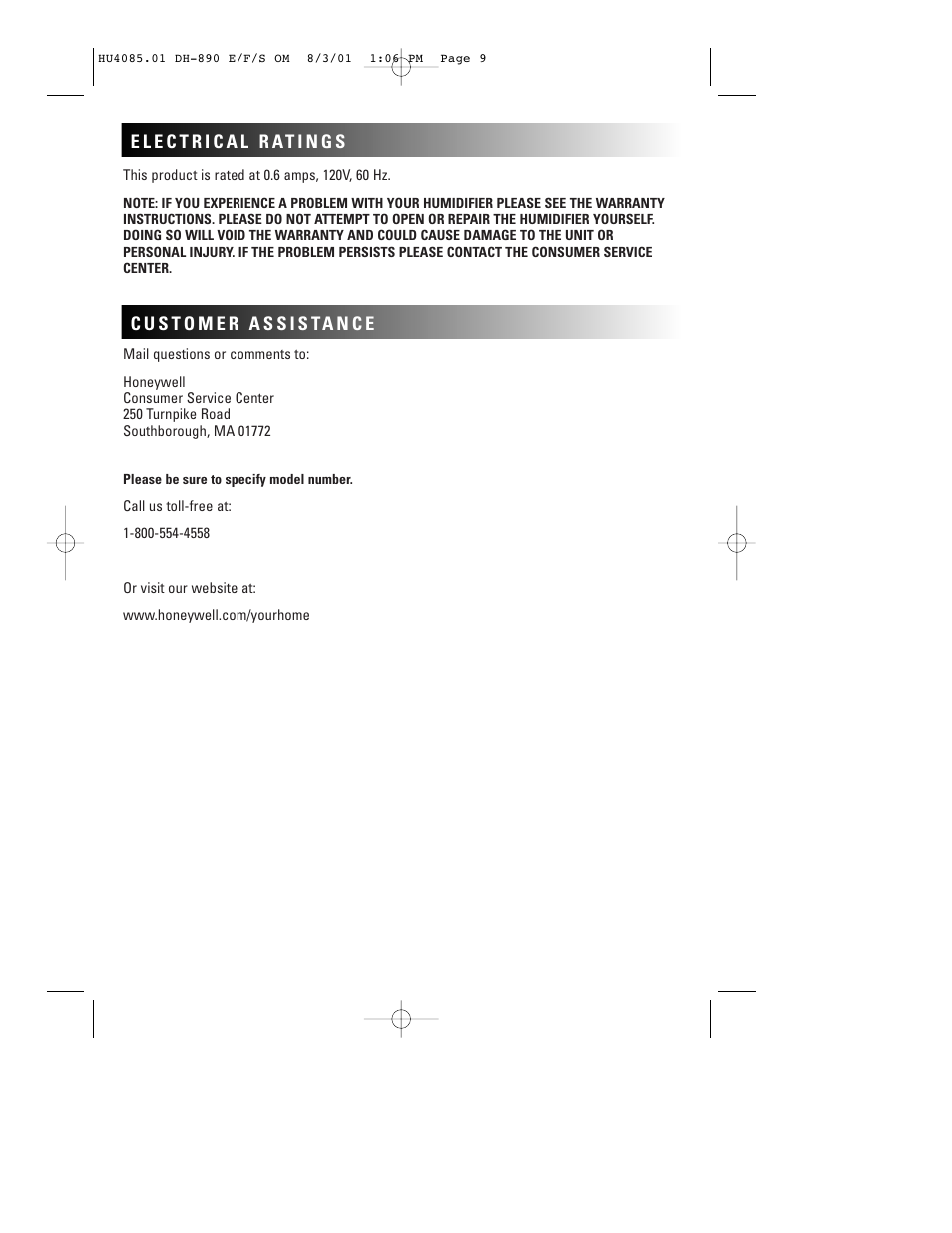 Duracraft NATURAL COOL MOISTURE DH-890 User Manual | Page 10 / 11