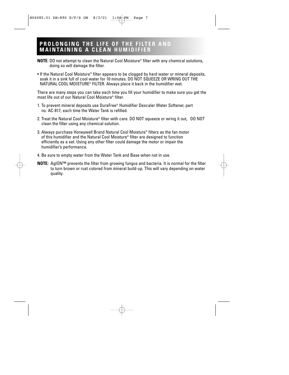 Duracraft NATURAL COOL MOISTURE DH-890 User Manual | Page 8 / 11