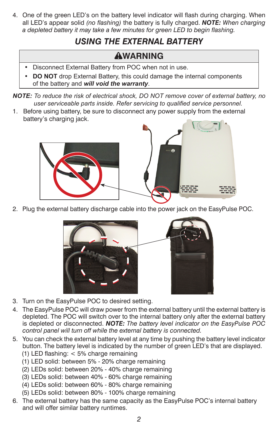 Using the external battery warning | Precision Medical PM4150 EasyPulse Portable Oxygen Concentrator (POC) User Manual | Page 3 / 4
