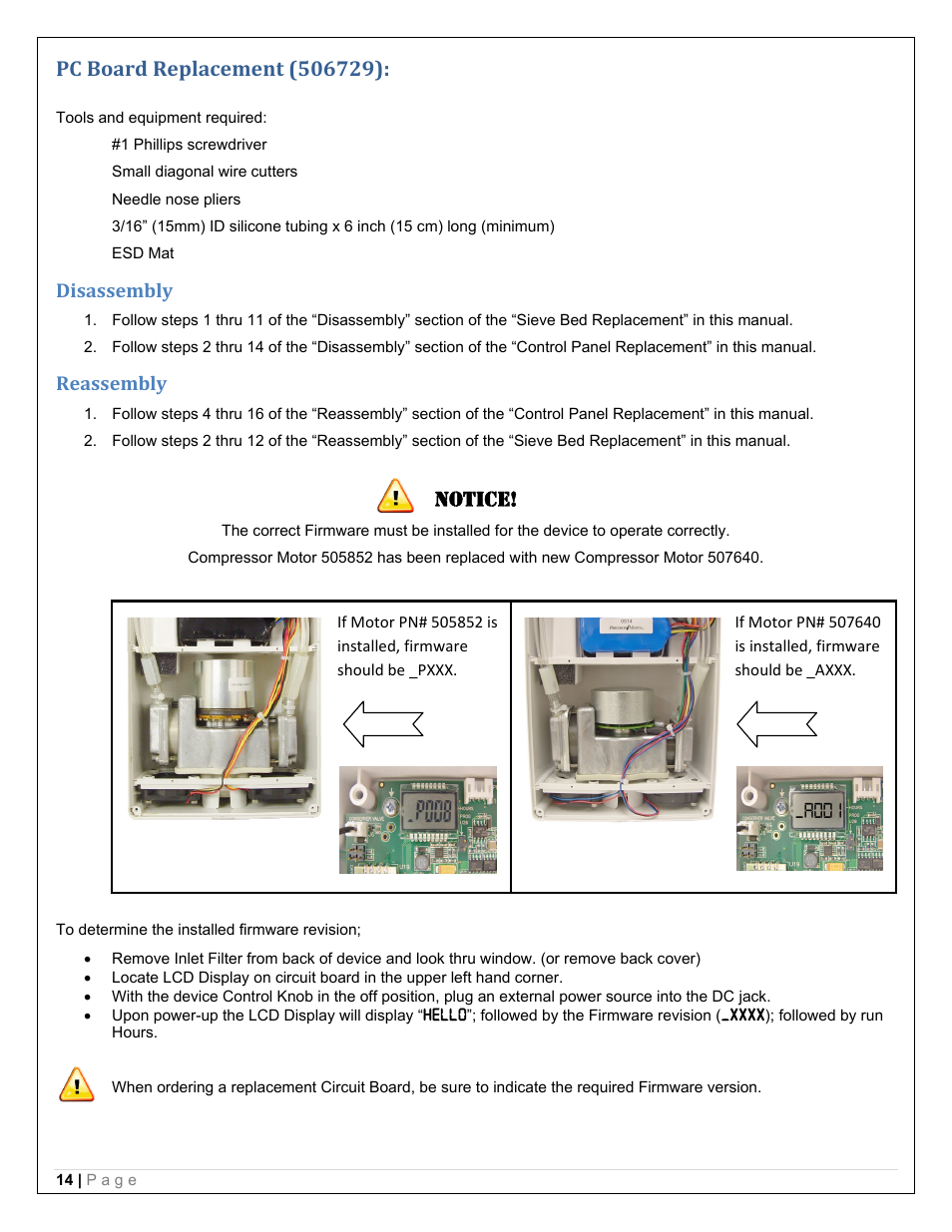 Notice, Disassembly, Reassembly | Precision Medical PM4150 EasyPulse Portable Oxygen Concentrator (POC) User Manual | Page 16 / 20