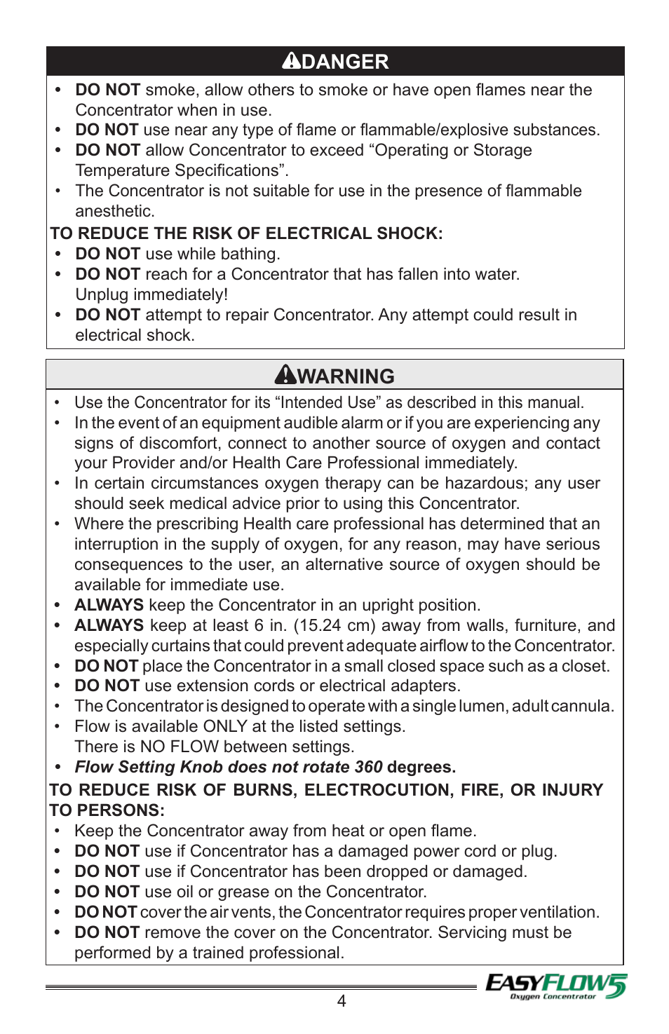 Danger, Warning | Precision Medical PM4351 EasyFlow5 User Manual | Page 5 / 12