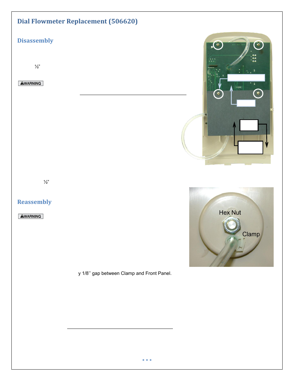 Dial flowmeter replacement (506620), Disassembly, Reassembly | Precision Medical PM4351 EasyFlow5 User Manual | Page 16 / 22